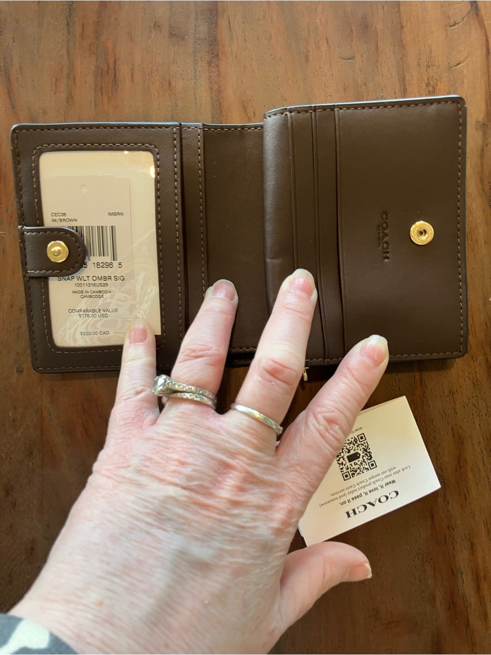 Coach Brown Leather Snap Wallet with Gold-Tone Hardware - Picture 3 of 6
